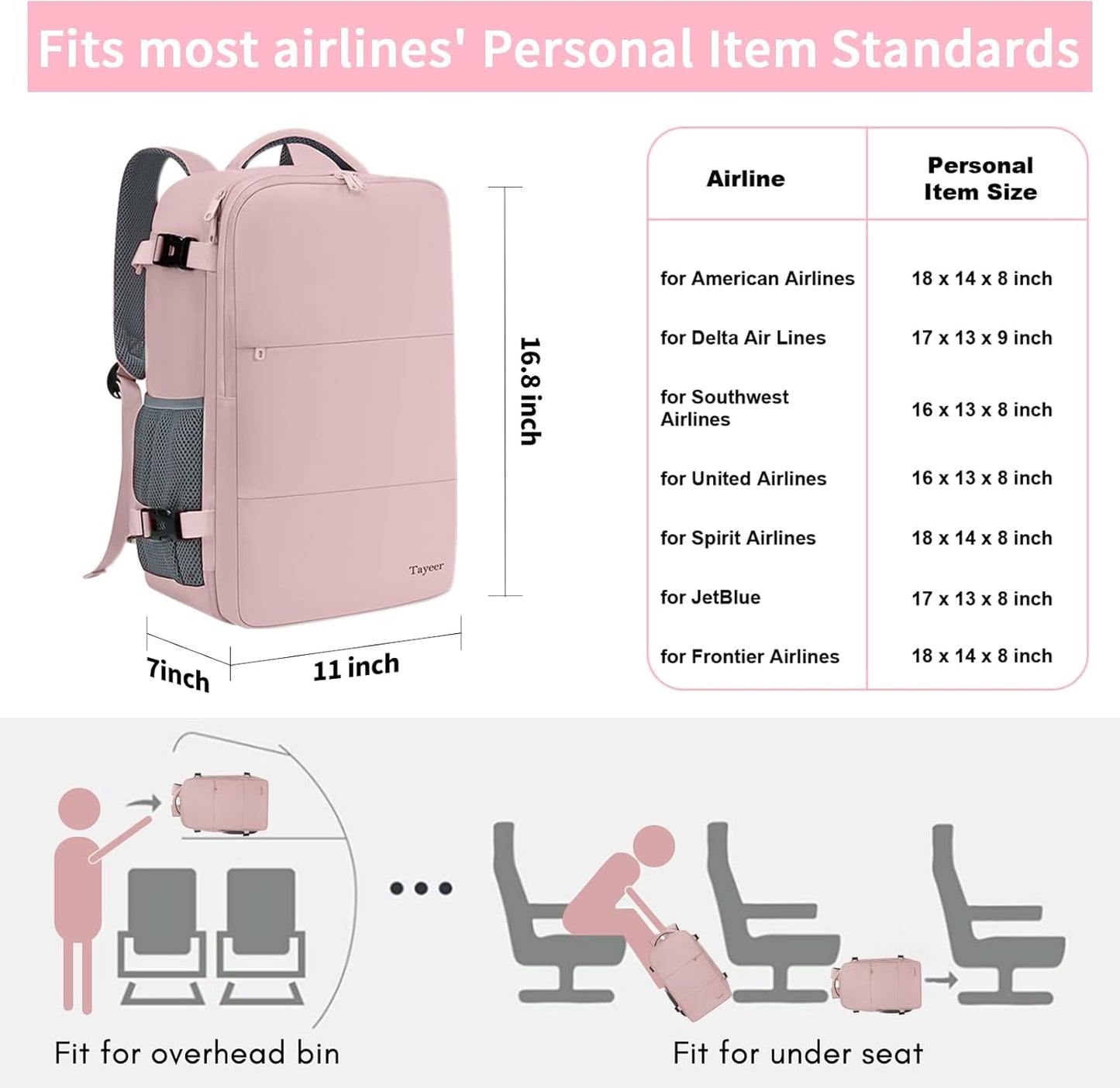 Taygeer Travel Backpack for Women, Carry On Backpack with USB Charging Port & Shoe Pouch, TSA 15.6inch Laptop Backpack Flight Approved, Nurse Bag Casual Daypack for Weekender Business Hiking, Pink